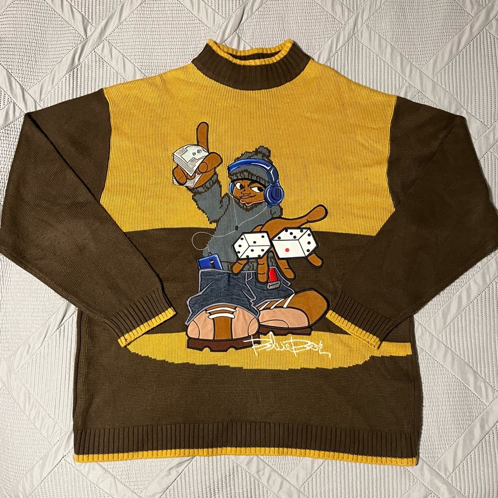 Vintage Insane Blue Boy Mens Graphic Embroidered Sweater (3XL)